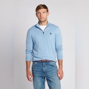 U.S. Polo Assn. Blue Mens Funnel Neck Quarter Zip Knit Jumper Size M